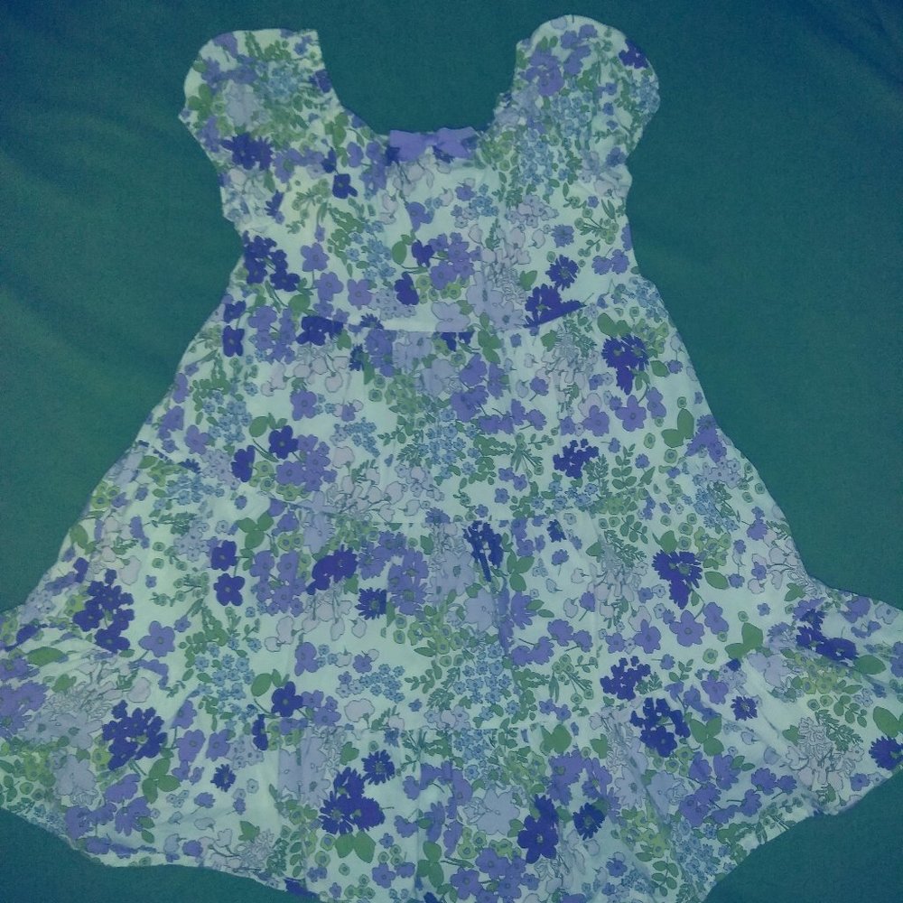 Peasant dress w/purple flowers and cap sleeve